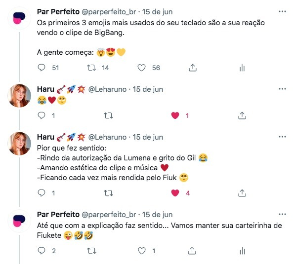 No Twitter, Par Perfeito interage com fãs do Fiuk.